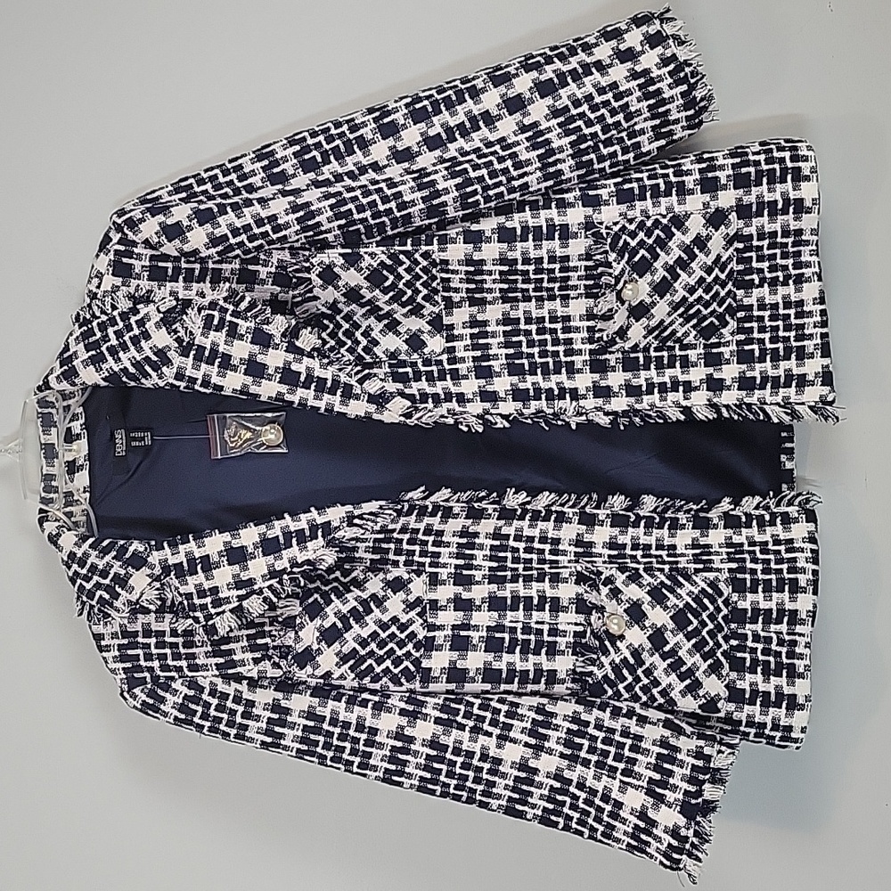 DENNIS BASSO Tweed Blazer Frayed Lapel